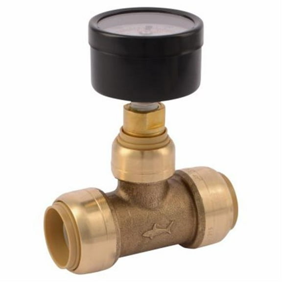 SharkBite 3/4 in. Push-to-Connect Brass Tee with Water Pressure Gauge