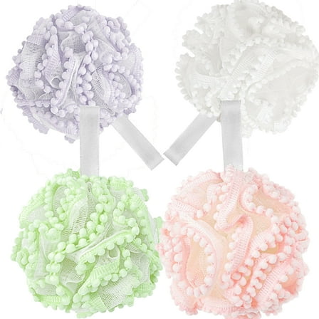 Casewin Loofah Shower Puff 4Pcs - Ultra Soft Mesh Bath Sponges for Adults Exfoliating, Scrubbing and Cleaning - Body Scrubbers for Use in Shower - Multicolor