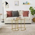 thumbnail image 5 of Round Nesting Side Table Stacking Coffee Table, Set of 2 Circular End Tables w/Metal Frame & Tempered Glass Top & Protective Foot Pads for Small Space Living Room Office, Mustard Gold, 5 of 9