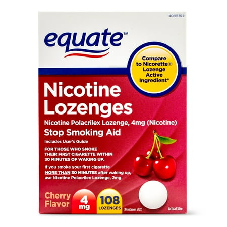 Equate Nicotine Lozenges Stop Smoking Aid Cherry Flavor, 4 mg, 108 Ct