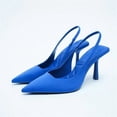 thumbnail image 5 of Slingback Kitten Heels for Women Solid Color Pointed Closed Toe Elastic Band Slides Wedding Prom Party Dress Shoes Pumps Blue Size 8, 5 of 7