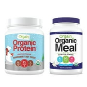 Orgain - Organic Vegan, Non-GMO Plant Based Protein Powder - Peppermint Hot Chocolate (1.02 LB) + Meal Replacement Powder - Vanilla Bean (2.01 LB)