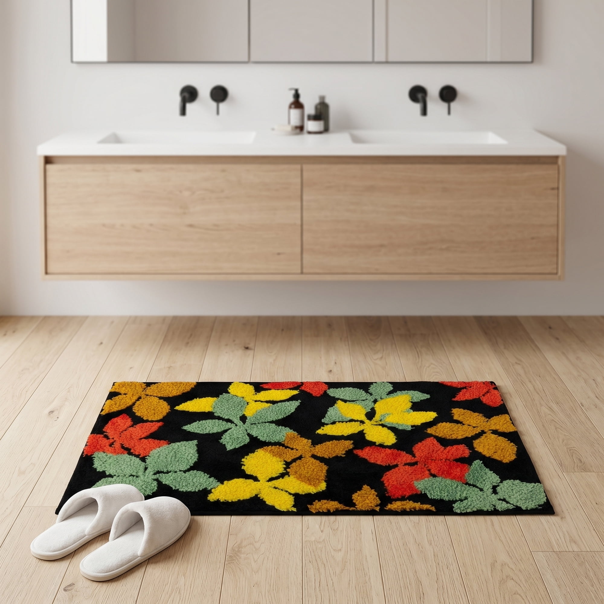 Unique Bargains Printed Ultra Soft Absorbent Shaggy Bath Mat Black 32" x 20"