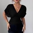 thumbnail image 4 of Babysbule Women's V-Neck Batwing Sleeve Ruched Crop Top, Solid Color Fitted Blouse for Party and Night Out, 4 of 7