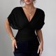 thumbnail image 3 of Tops Casuales Cuello en V Encaje Arriba Manga Corta Suéter Camisa Elegante Blusa de Verano, 3 of 7