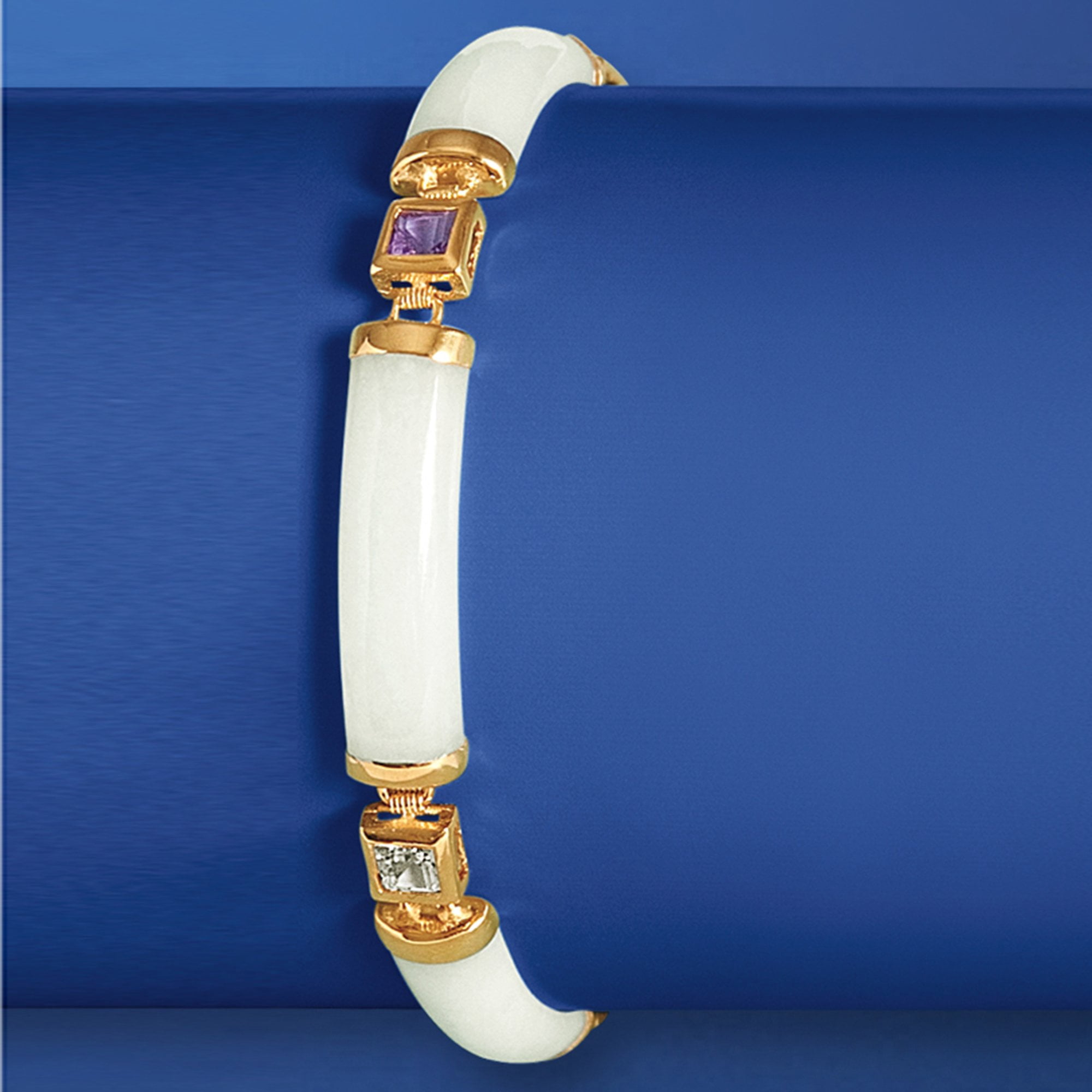 Ross-Simons White Jade and 1.40 ct. t.w. Multi-Gemstone "Good Fortune" Bracelet in 18kt Gold Over Sterling, Women's, Adult