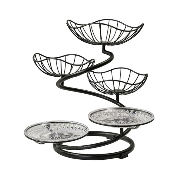 Cesta de frutas de 5 niveles, organizador de almacenamiento, bandeja para servir, moderna cesta de alambre de metal para frutas cesta negra 3