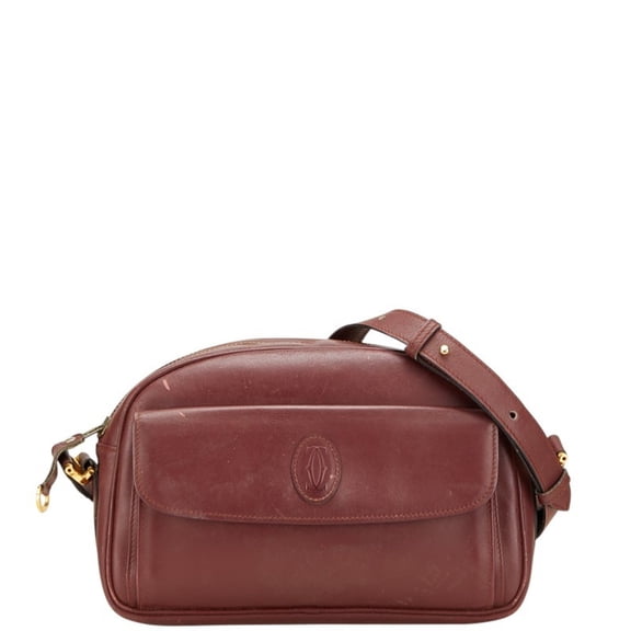 Pre-Owned Cartier Must Line Shoulder Bag Wine Red Leather Women's CARTIER