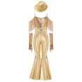 thumbnail image 3 of TiaoBug Kids Girls Off Shoulder Fringe Jumpsuit Disco Outfit for Retro Themed 70s Party & Stage Performance Gold 16, 3 of 7