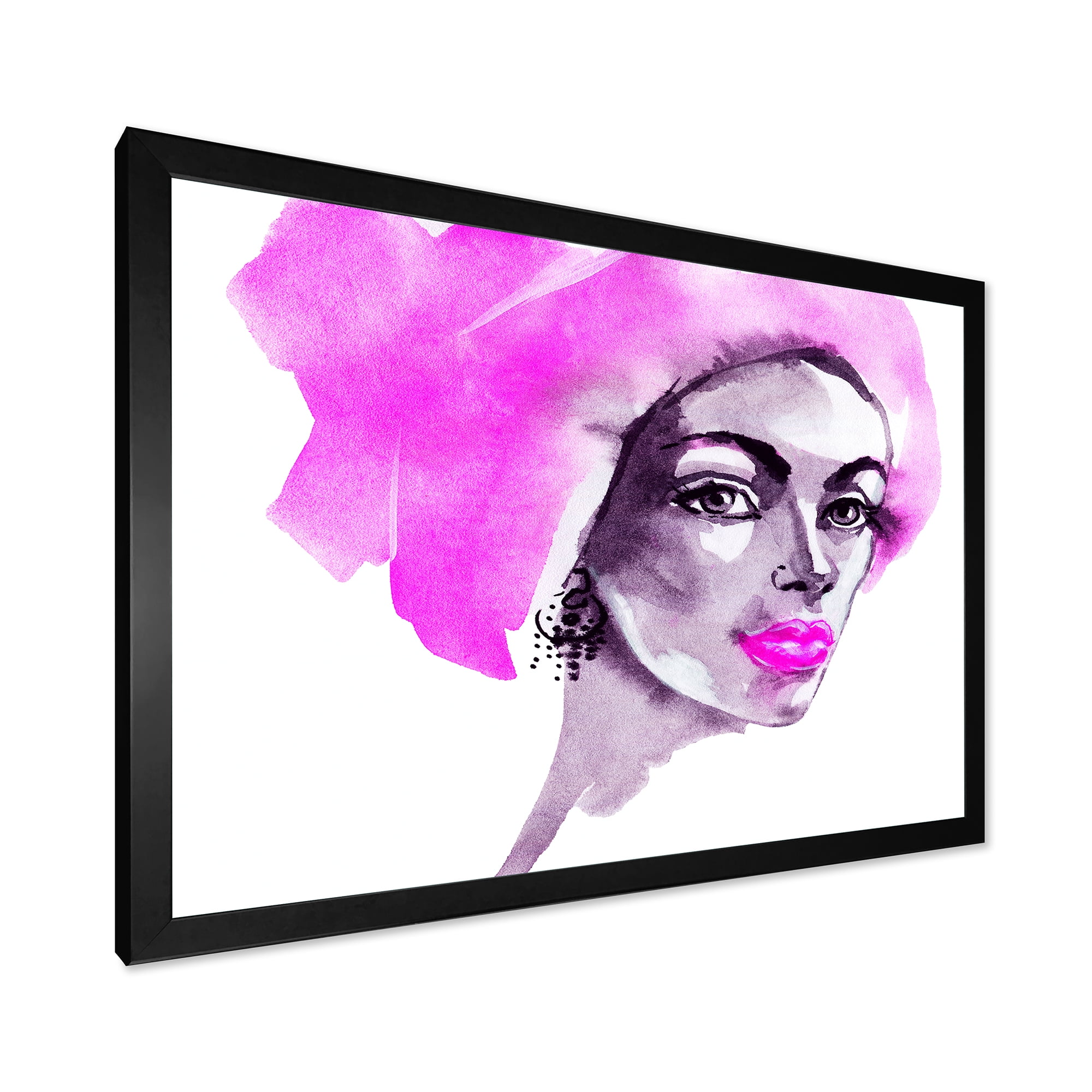 Designart 'Afro American Pink Woman Fashion Portrait' Modern Framed Art Print