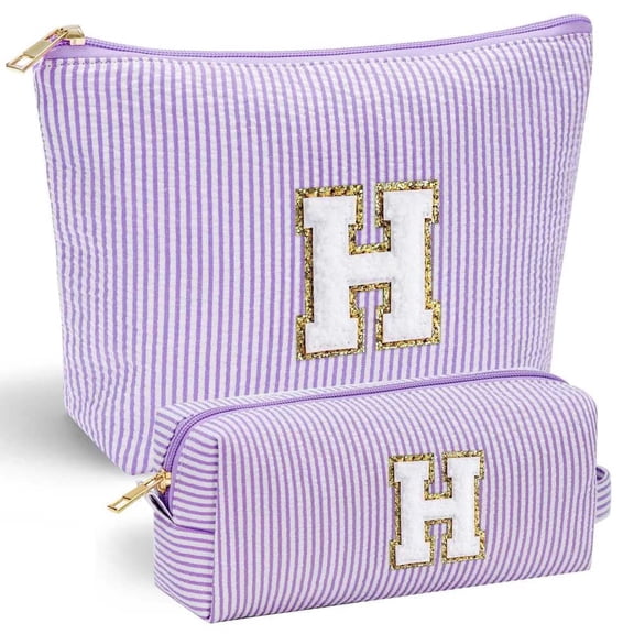 YOOLIFE Personalized Friend Birthday Gifts - 2 Pieces Makeup Bag Cosmetic Bags for Women Travel Makeup Bag Make up Bag with Small Makeup Bag Wedding Bridesmaid Gifts Teacher Gifts for Women Letter h