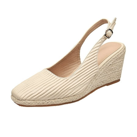 

Fsqjgq for Women Memory Foam Sandals Women s New Square Headed Wedge Heeled Thick Soled High Heeled Straw Woven Rope Sandals Size 5 Women Beige 40