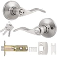 thumbnail image 1 of Probrico Satin Nickel Door Handle Lock, Exterior Door Handle with Keyed Entry, Wave Style, 1 of 5