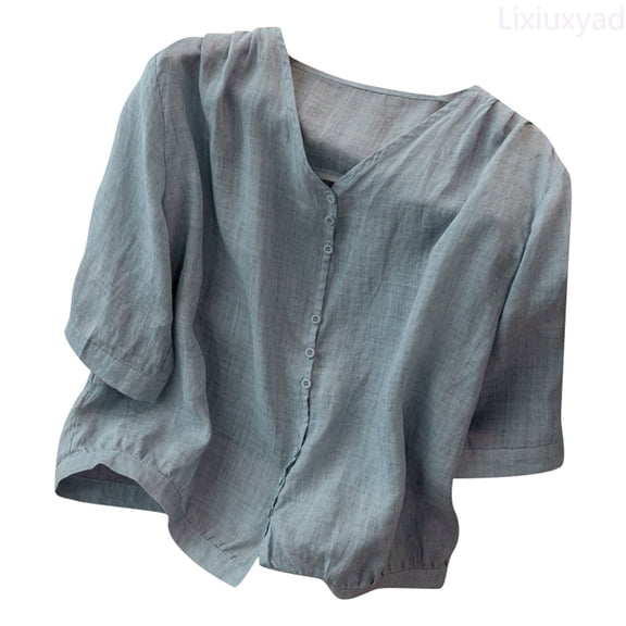 Lixiuxyad Women's Plus Size Linen Casual Loose Tunic Top Breathable & Comfortable Boho Blouse Womens Summer T Shirts,Blue L