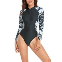 SWSMCLT Women's Surfing Skinny Swimsuit High Waisted Padded Long Sleeve One Piece Rash Guard Stretch High Neck Bathing Suit White 12