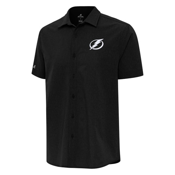 Men's Antigua  Black Tampa Bay Lightning Activate Woven Short Sleeve Button-Up Shirt