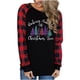 thumbnail image 2 of ICHUANYI Liquidación Blusa holgada de manga larga con cuello redondo y costuras de árbol de Navidad a cuadros para mujer ICHUANYI WER202308244169, 2 of 9