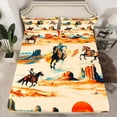thumbnail image 2 of Castle Fairy Western Cowboy 4 Pieces Queen Sheet Sets for Female Men,Blue Orange Ultra Soft Flat Sheet,Exotic Style Queen Fitted Sheet,Ultra Soft Home Decor, 2 of 7