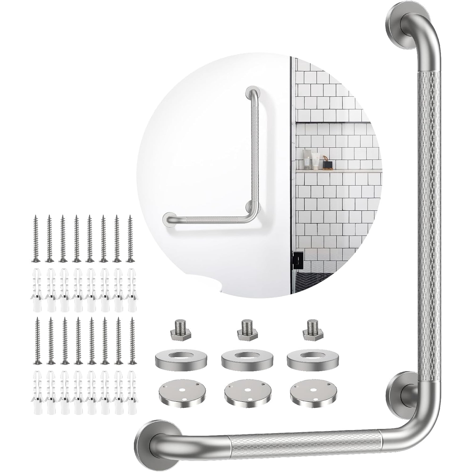 Brushed Nickel Angled Grab Bar 16x24 Inch, L-Shaped Grab Bars for Shower