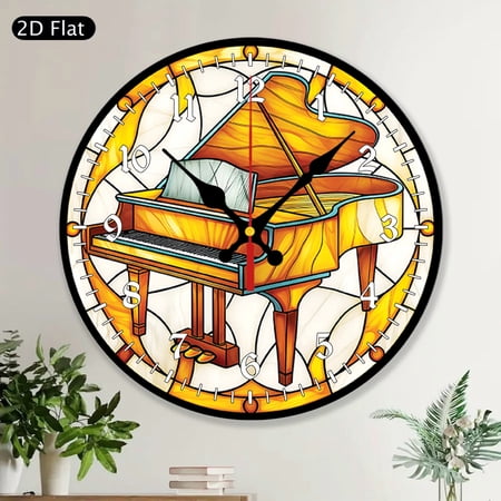 Piano Stained Glass Round Wall Clock Music Instrument Decor Music Lovers Gift Hanging Decor