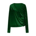 thumbnail image 4 of Tnhcen Women's Long Sleeve V Neck Blouse Velvet Sparkle Sequin Spliced Casual Elegant Top S-2XL, Night Out Clubwear, Fashionable Velvet Blouson Shirt, 4 of 8