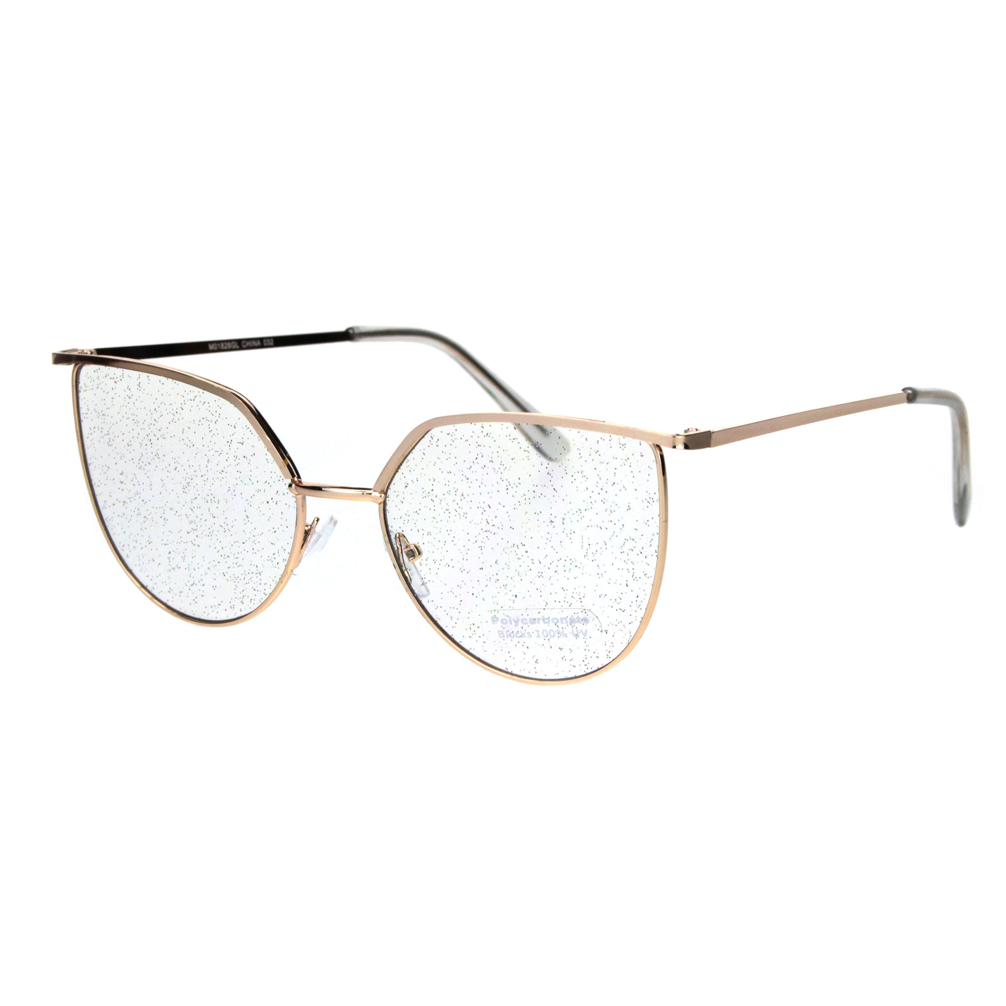 Womens Glitter Lens Retro Fashion Metal Rim Squared Cat Eye Sunglasses Gold Clear - image 2 of 4