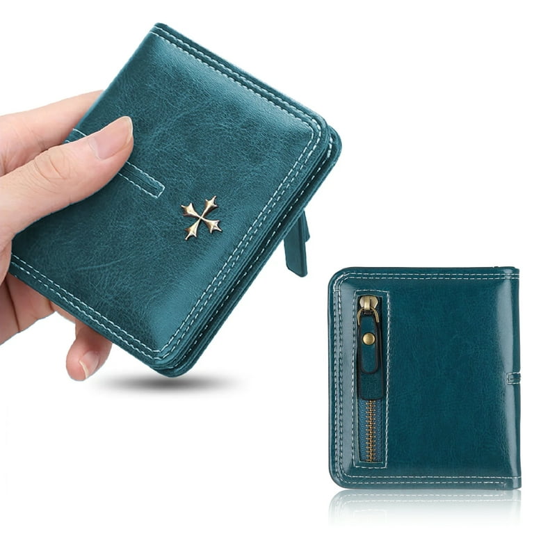 Bifold Leather Wallet for Women, TSV Small Leather Wallet, RFID Blocking Credit Card Holder, Ladies Purse Zipper Pocket, Genuine Leather Wallet for