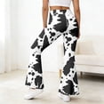 thumbnail image 4 of Womens Pants High Waist Cow Print Trousers Casual Daily Flare Leg Long Womens Pants White L, 4 of 5