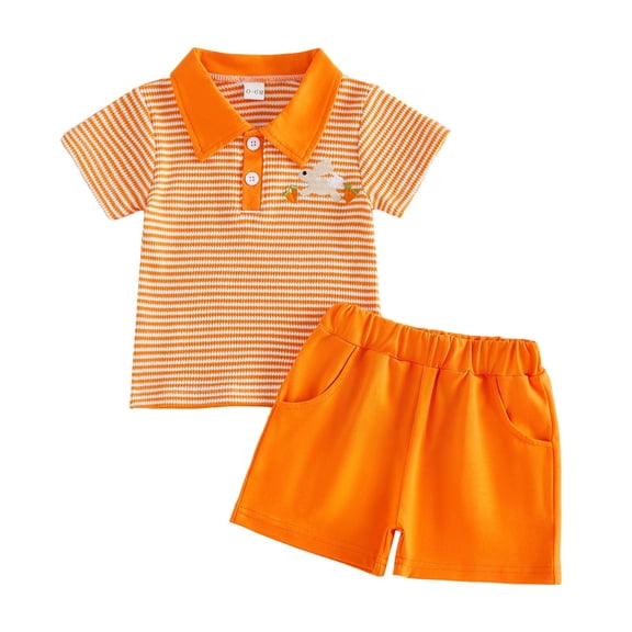 PRfgtbd Toddler Boys Girls Summer Outfits Cute Easter Bunny Embroidery Striped Short Sleeve Polo Shirts And Shorts Two Piece Casual Suit Stylish Girls Clothing