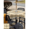 thumbnail image 5 of Outdoor Tablecloths with Umbrella Hole & Zipper, Beige Khaki Boho 54x54 Inch Square Tablecloths, Vintage Ethnic Tribe Abstract Art Retro Waterproof Table Cloth, Patio/Pool/Picnic Table Covers, 5 of 8