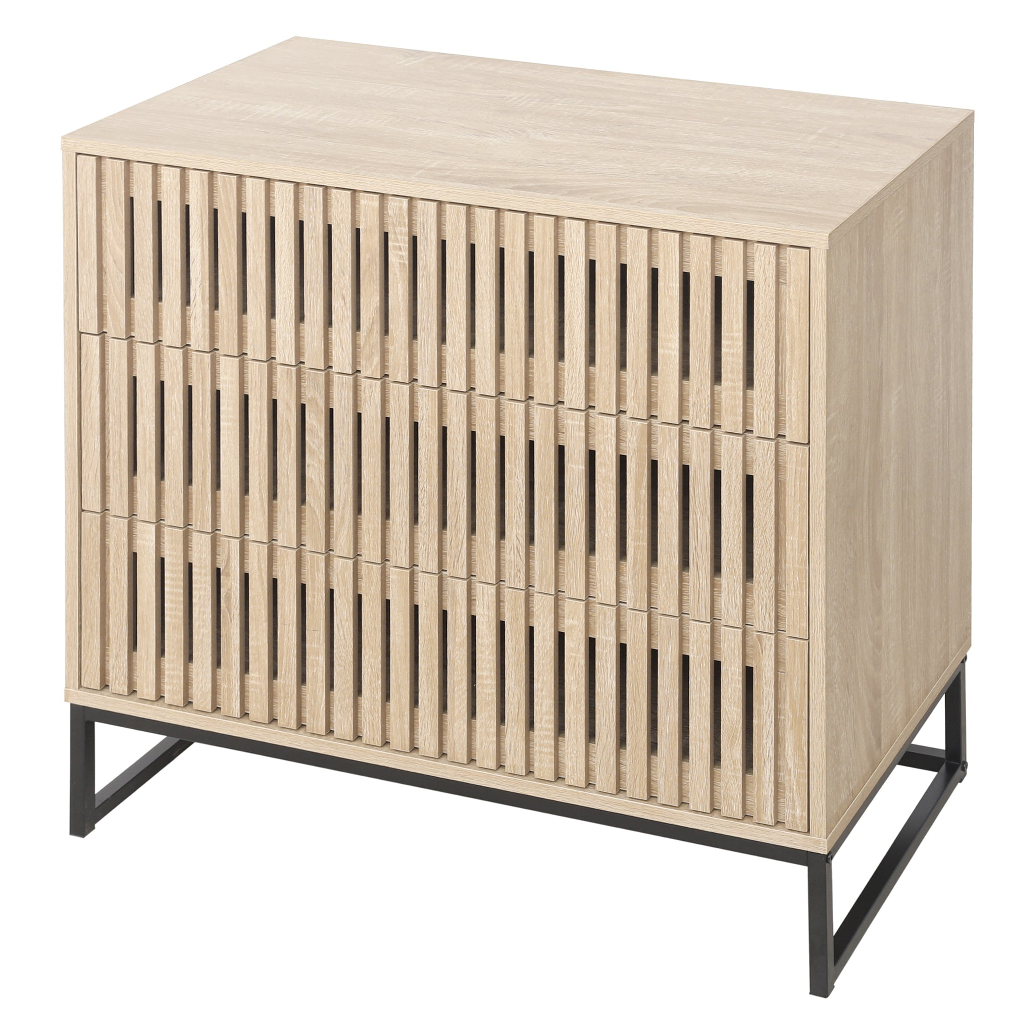Resenkos Nightstand, Accent Storage Cabinet with 3 Drawer, End Table Suitable for Living Room, Natural