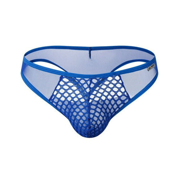 Arnsht Men's Thong Triangle Bikini Sheer Mesh Fishing Net Low Rise Sexy Briefs Fitness Sport Breathable Underwear Blue L