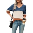 thumbnail image 2 of Women Fall Sweaters Casual Long Sleeve Ribbed Knit V Neck Light-Weight Crochet Pullover Sweater Apricot S, 2 of 7