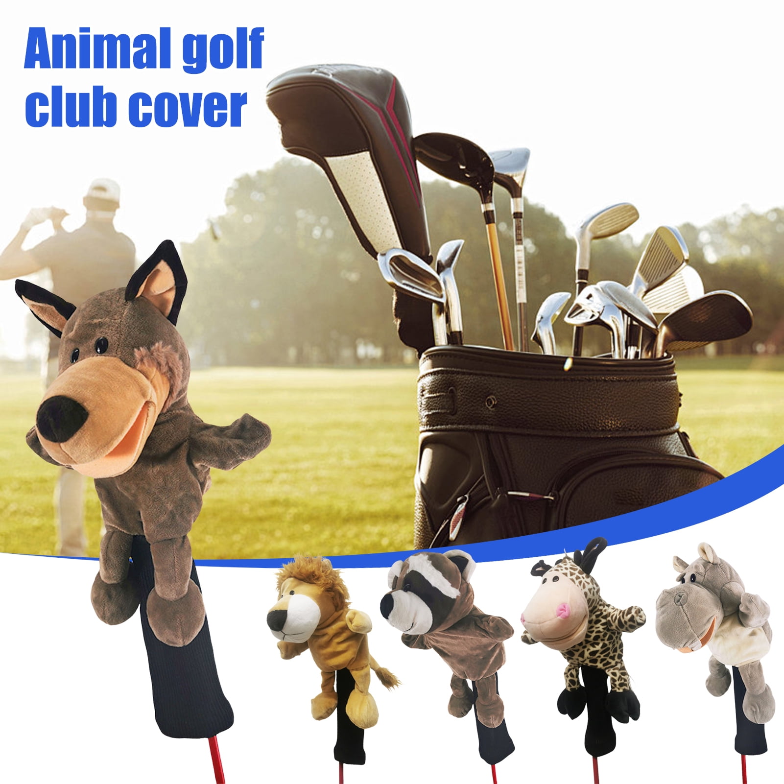 YIFAEUX Golf Club Head Cover Soft Animal Driver Headcover Plush Lion/Tiger/Hippo/Monkey/Sheep Golf Accessory for Woods And Drivers