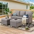 thumbnail image 5 of Gymojoy 3-Seat Brown Wicker Outdoor Patio Sofa Couch, Patio All-weather Seactional with Cushion, Gray, 5 of 6