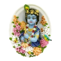 Sri Krishna Culture- Hand Crafted Oval Shape Krishna-Hindu God and Goddess Idol/Statue/Murti/Figurine with Flute-Wall Hanging