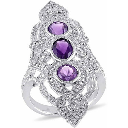 Tangelo 1-5/8 Carat T.G.W. Amethyst and Diamond-Accent Sterling Silver Fashion Ring