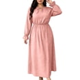 thumbnail image 4 of Karymi Polka Dot Print Midi Maxi Dress, Tie Keyhole Crew Neck Long Ruffle Cuff Sleeve Dress, Elastic Ruched Waist Plus Size Sundress Summer Dresses for Women 2026, 4 of 7