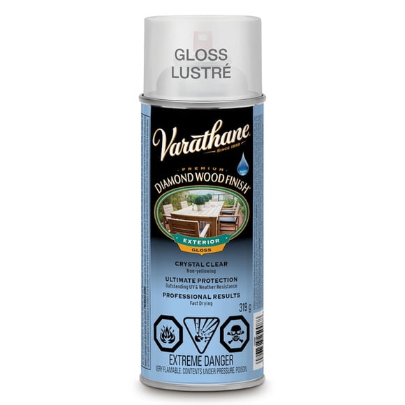 Varathane Diamond Finish Premium Water-Based Polyurethane Wood Finish for Outdoor in Gloss Clear, 340g Aerosol