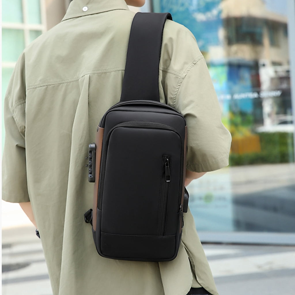 Men Chest Sling Bags Antitheft Shoulder Bag with Password Lock Outdoor Sports Bag Travel Pack Fashion Crossbody Bag