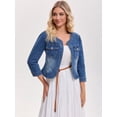 thumbnail image 7 of DARING DIVA Women's Collarless Cardigan 3/4 Sleeve Jean Jacket S Blue, 7 of 7
