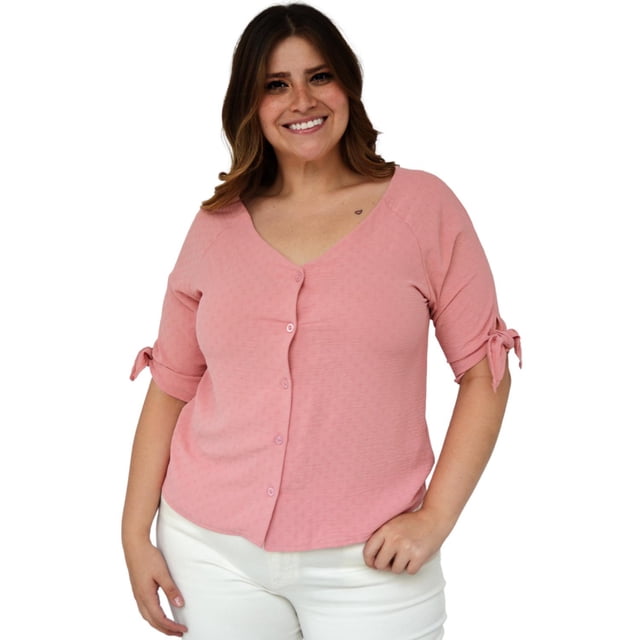 Blusa de escote V, talla extra, modelo 7375 (Rosa) rosa 38 Roman Fashion Blusa extra 7375