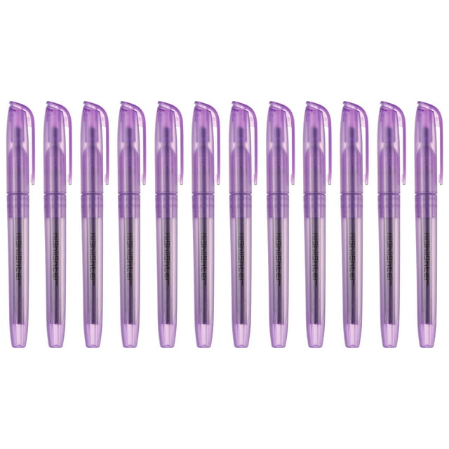 Purple Highlighter, 12 Pack High Lighters No Bleeds Highliters Pens Neon Clear View Bright Quick Dry Pocket Marker Pen Sticks Chisel Tip Cute for Books Office Adults, Transparent