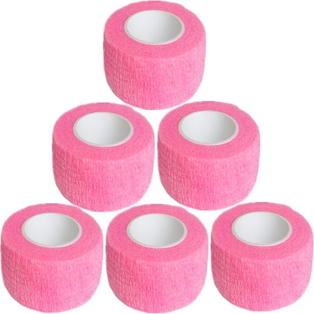 QARUN 6 Pack 1 Inches Cohesive Bandage Self Adhesive Wrap Elastic Self Adherent Vet Wrap Breathable Self Stick Tape for Wrist,Ankle,Sports,Tattoo Wrap (5 Yards,Pink)