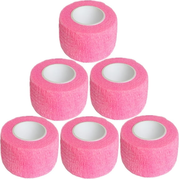 QARUN 6 Pack 1 Inches Cohesive Bandage Self Adhesive Wrap Elastic Self Adherent Vet Wrap Breathable Self Stick Tape for Wrist,Ankle,Sports,Tattoo Wrap (5 Yards,Pink)