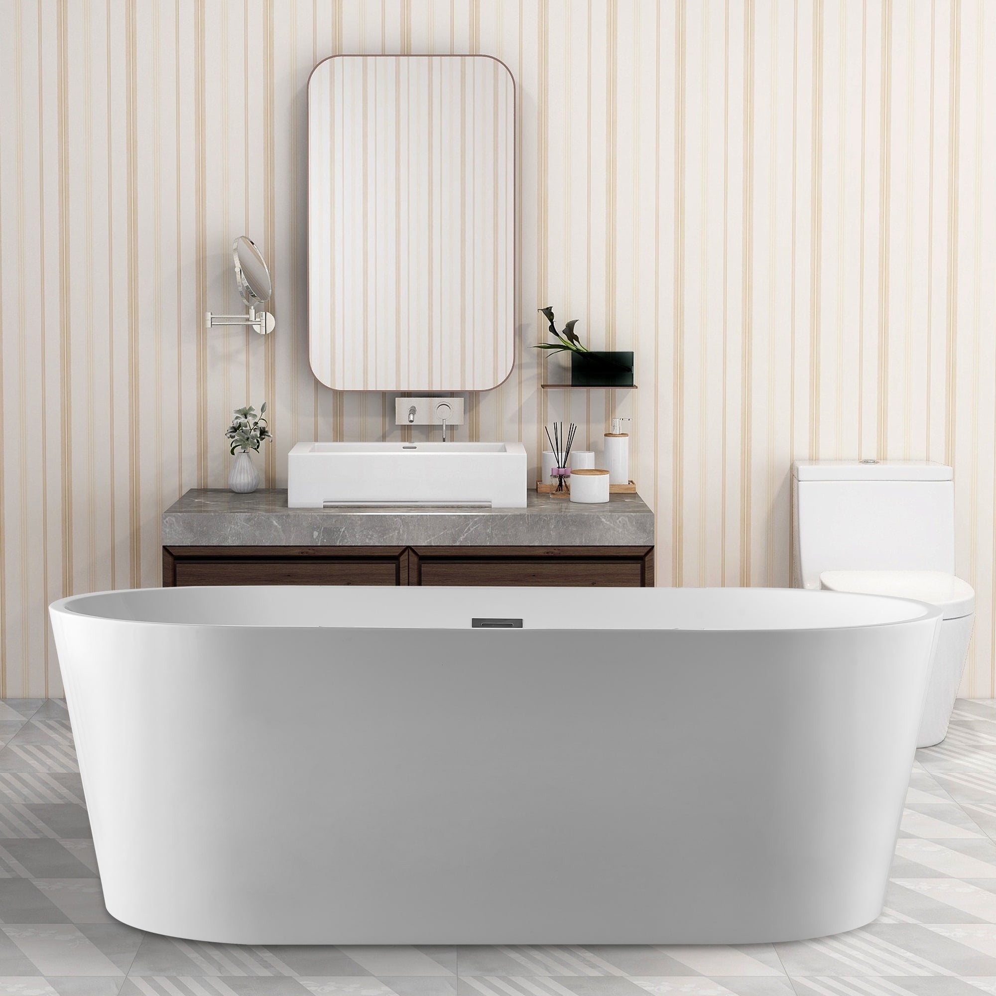 Vanity Art 59Inch Freestanding Acrylic Bathtub Stand Alone Soaking Tub