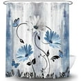 thumbnail image 2 of Rustic Farmhouse Shower Curtain for Bathroom, Farm Teal Daisy Floral Flowers and Butterfly on Country Wooden Bath Curtains, Turquoise Fabric Bathroom Decor Set with Hooks 72x72 Blue, 2 of 6