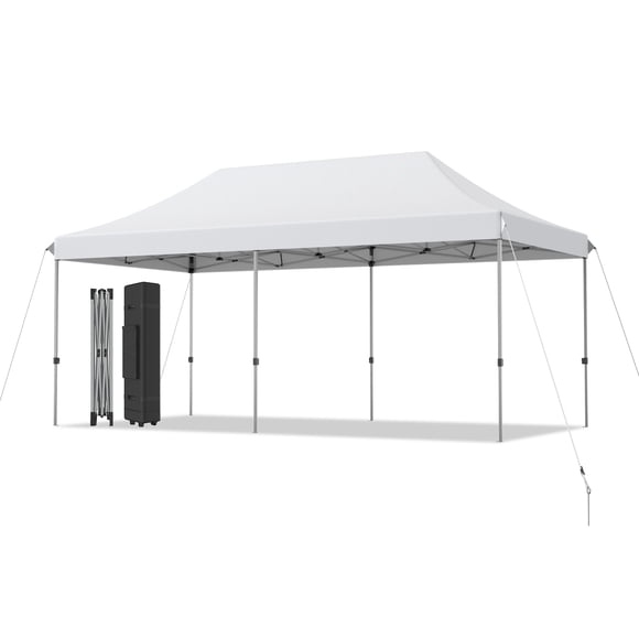Gymax Abri de Tente Pliant 10 Pieds x 20 Pieds Facile à Installer avec 3 Positions de Hauteur Sac de Rangement à Roulettes