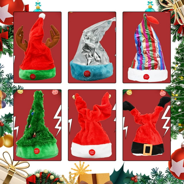 Xihbxyly Gorro Navideño Móvil, Luces a Pilas, Diseño de Árbol Divertido, Accesorio para Fiestas, Decoración Navideña, Material Suave y Cómodo, Ideal para Diversas Ocasiones, Varios Tamaños Disponible
