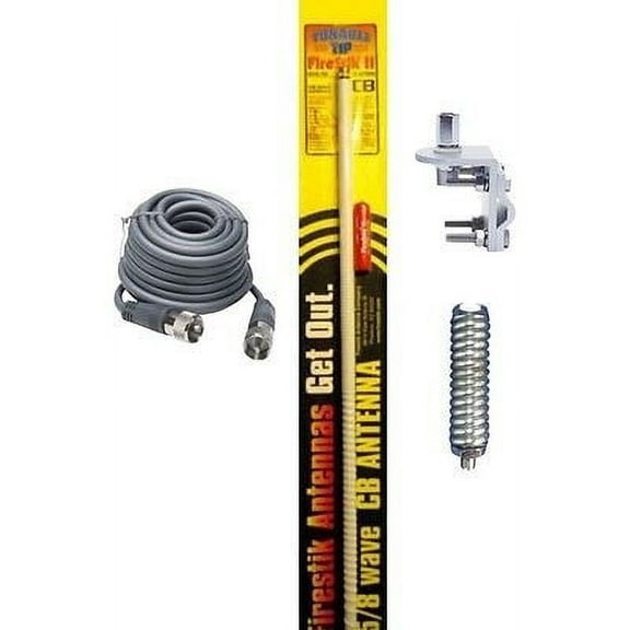 NEW FIRESTIK 2 FS4 4FT WHITE CB ANTENNA, 18FT RG8X COAX, BRACKET,MOUNT & SPRING